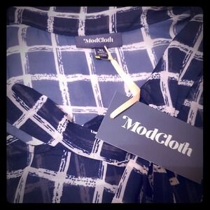 Modcloth Sheer Blouse | Navy/White, XL